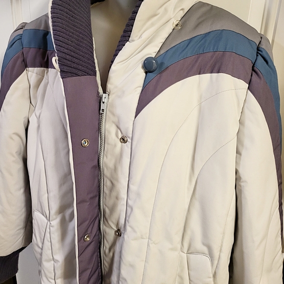 80s Mulberry Street Puffer Coat Like New sz 22.5 Pale Grey, Purple & Blue - Picture 3 of 9